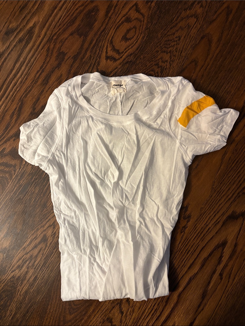 Monrow White Tee with Yellow Shoulder Accent
